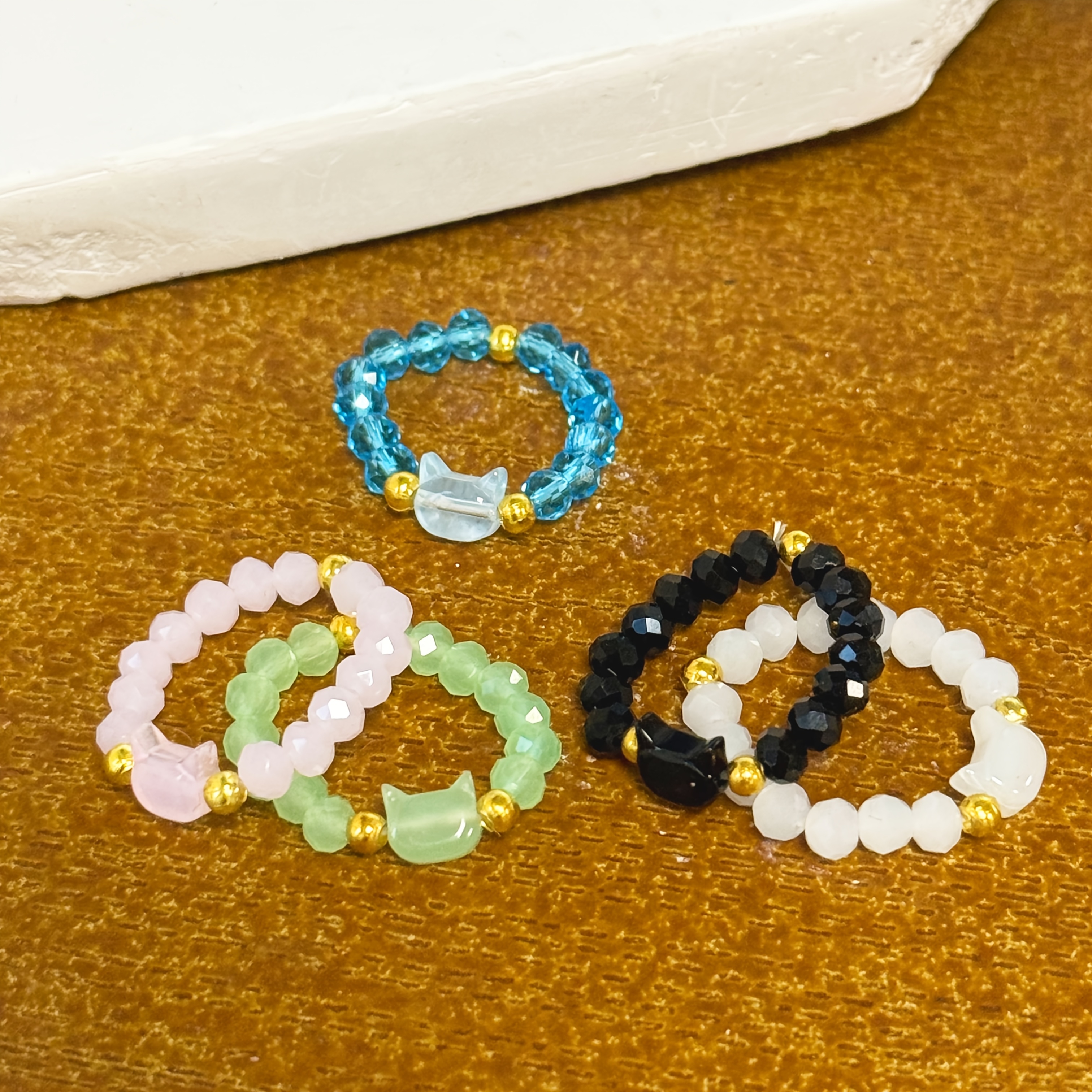 5pcs Cat Theme Beaded Ring Set for Couples, Valentine's Gift